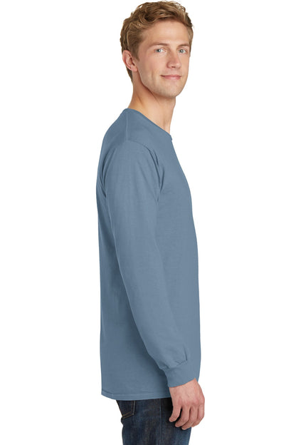 Denim Blue Port & Co Beach Wash Garment-Dyed Long Sleeve Tee PC099LS plain