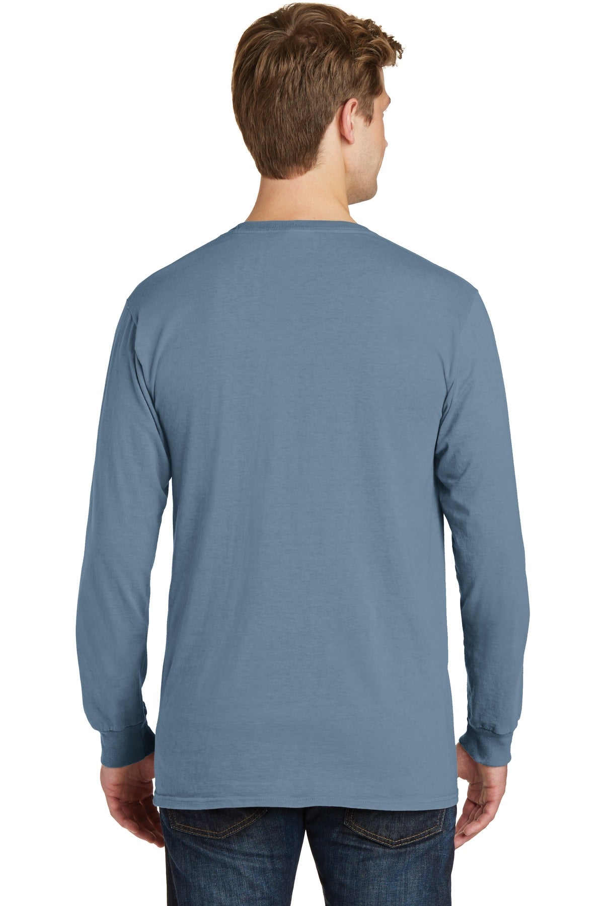 Denim Blue Port & Co Beach Wash Garment-Dyed Long Sleeve Tee PC099LS plain