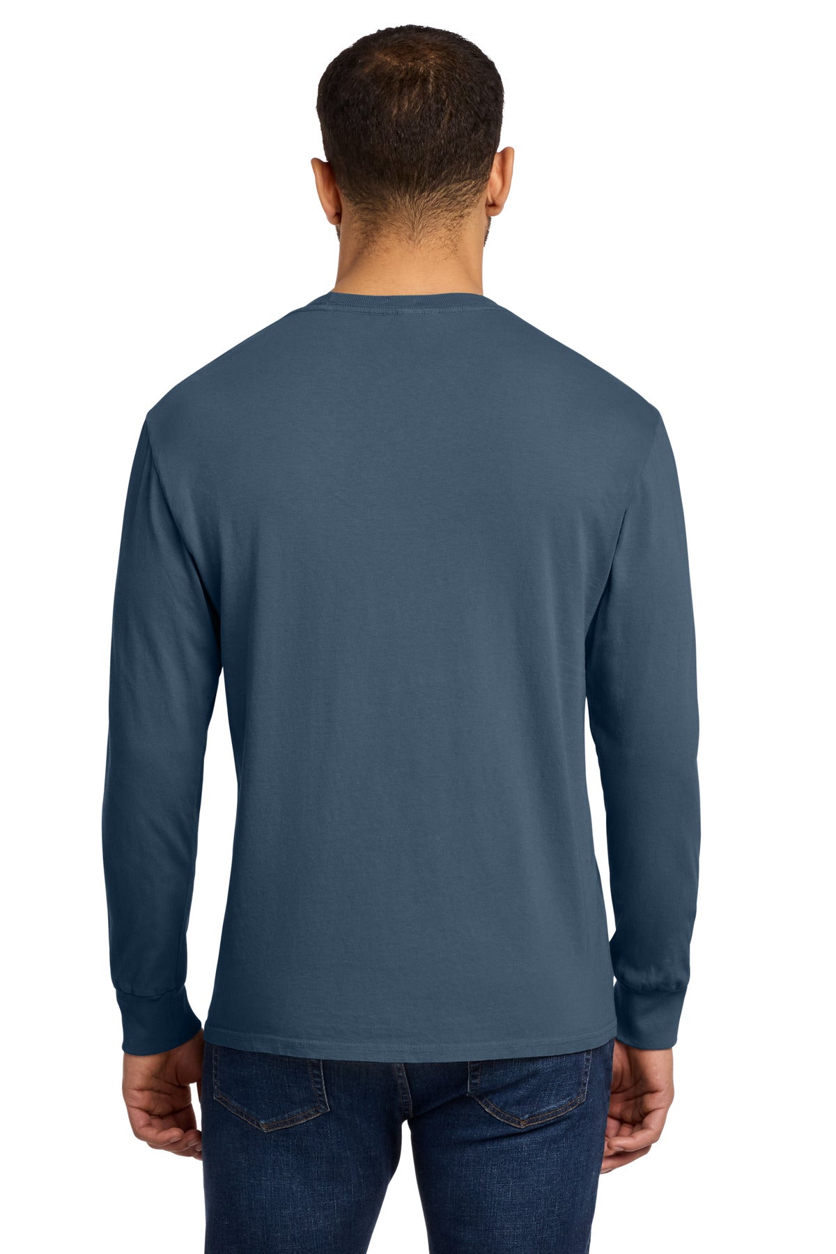 Denim Blue Port & Co Beach Wash Garment-Dyed Long Sleeve Tee PC099LS plain