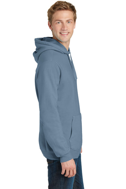 Denim Blue Port & Co Beach Wash Garment-Dyed Pullover Hooded Sweatshirt. PC098H plain