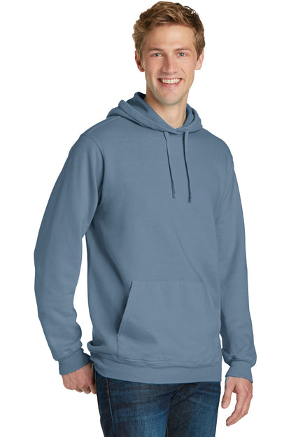 Denim Blue Port & Co Beach Wash Garment-Dyed Pullover Hooded Sweatshirt. PC098H plain
