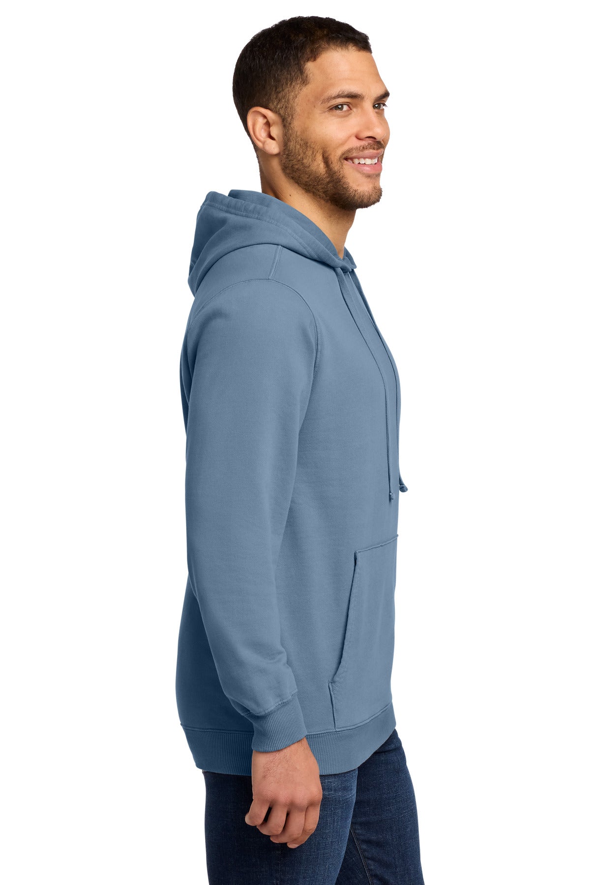 Denim Blue Port & Co Beach Wash Garment-Dyed Pullover Hooded Sweatshirt. PC098H plain