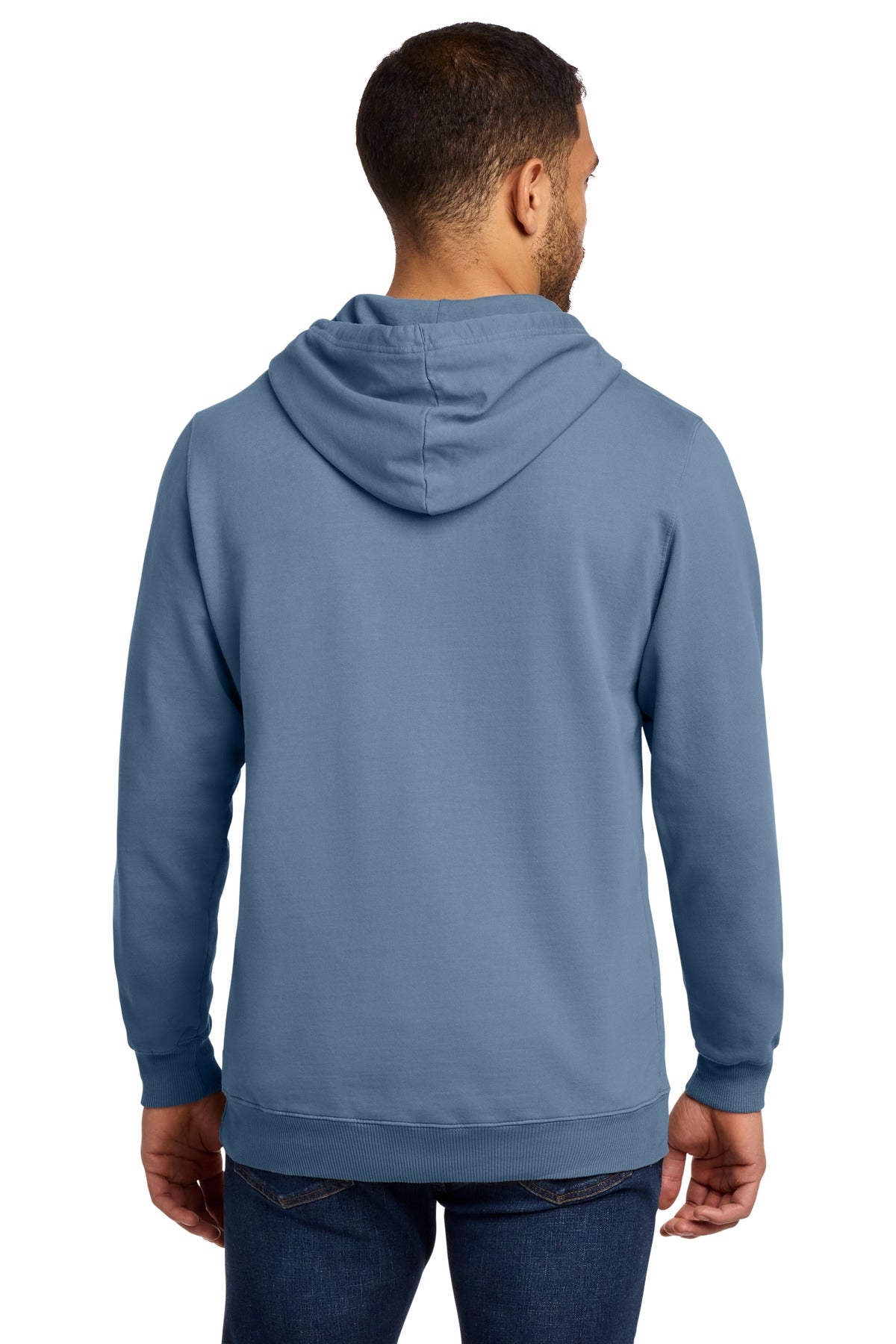 Denim Blue Port & Co Beach Wash Garment-Dyed Pullover Hooded Sweatshirt. PC098H plain