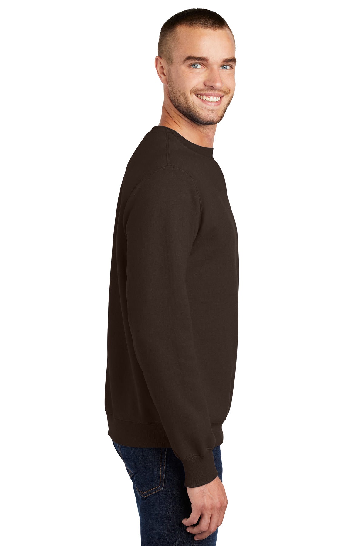 Dk Choc Brown Port & Co Essential Fleece Crewneck Sweatshirt. PC90 plain