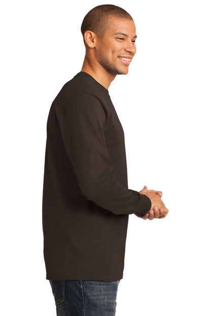 Dk Choc Brown Port & Co Long Sleeve Essential Tee. PC61LS plain