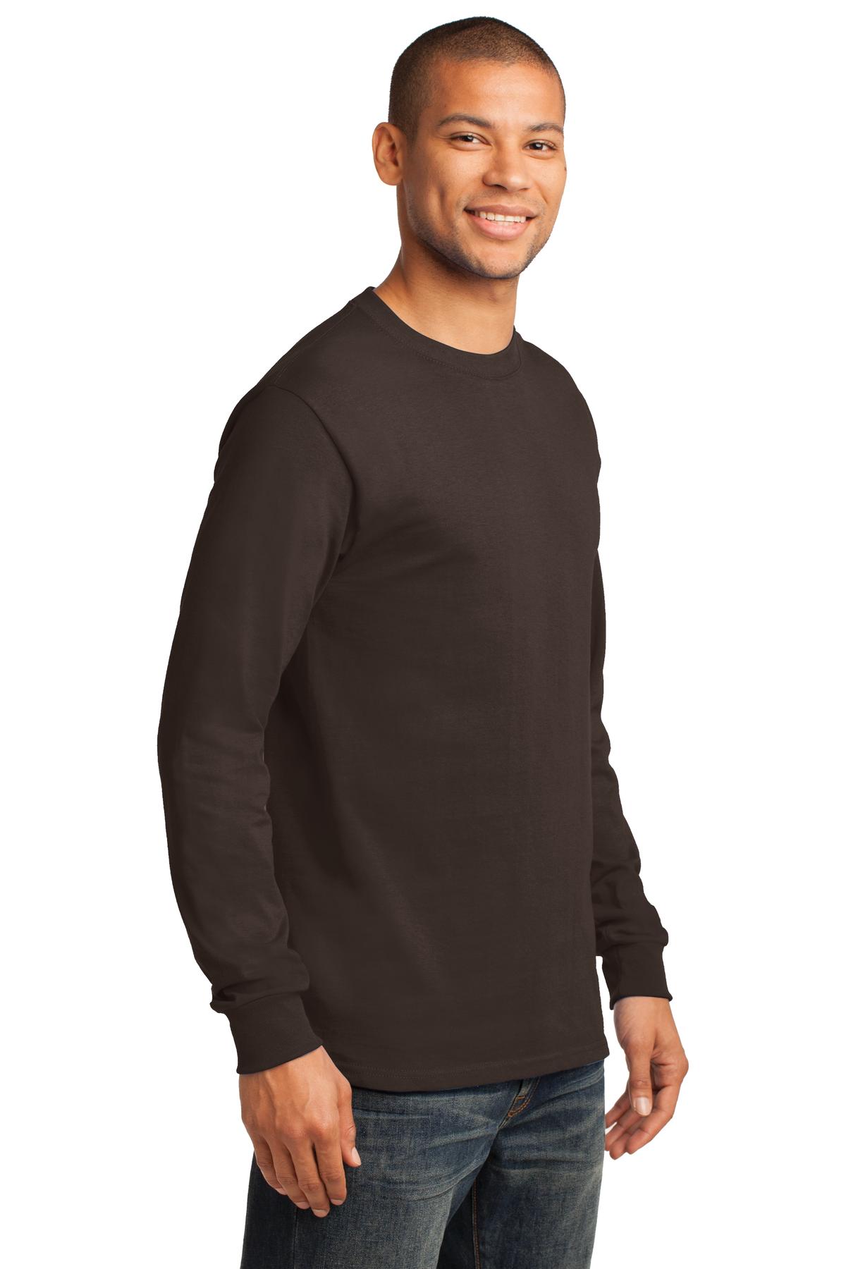 Dk Choc Brown Port & Co Long Sleeve Essential Tee. PC61LS plain