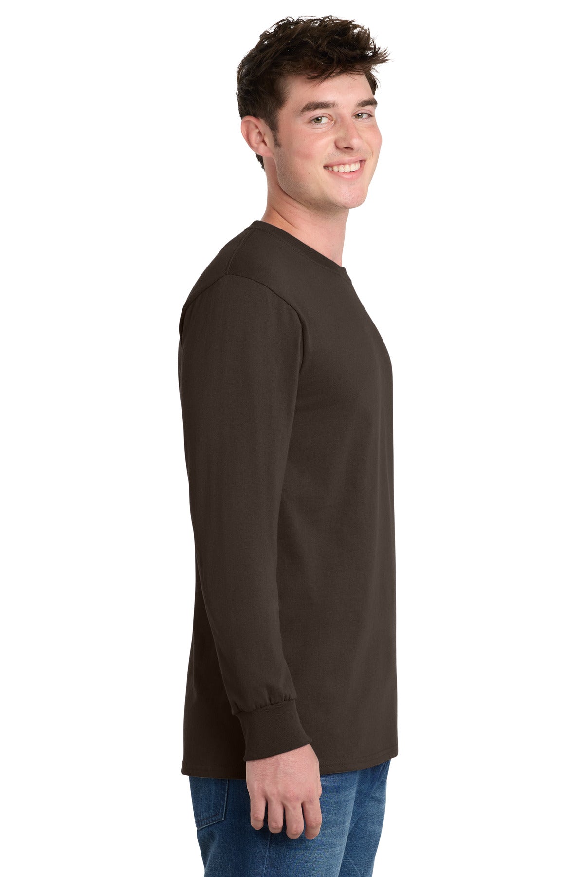 Dk Choc Brown Port & Co Long Sleeve Essential Tee. PC61LS plain