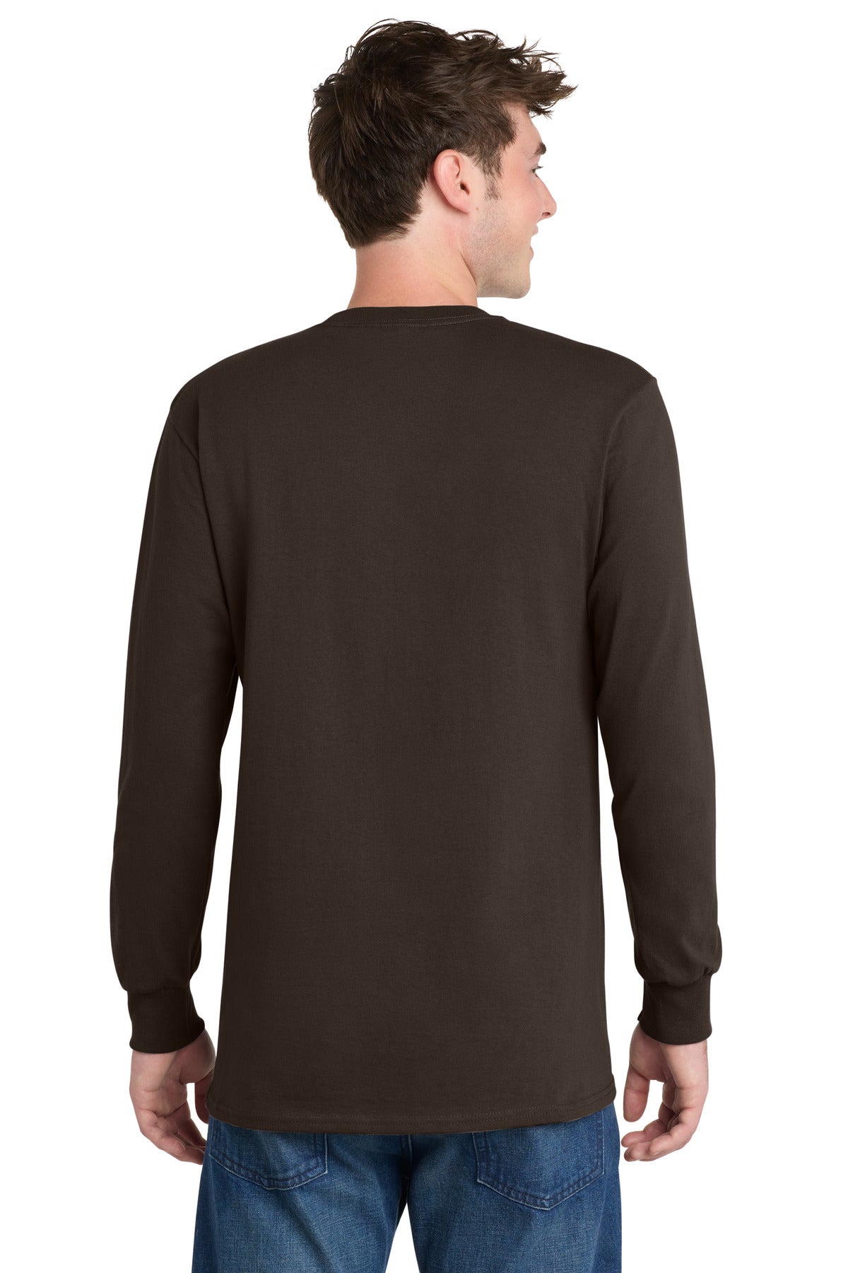 Dk Choc Brown Port & Co Long Sleeve Essential Tee. PC61LS plain