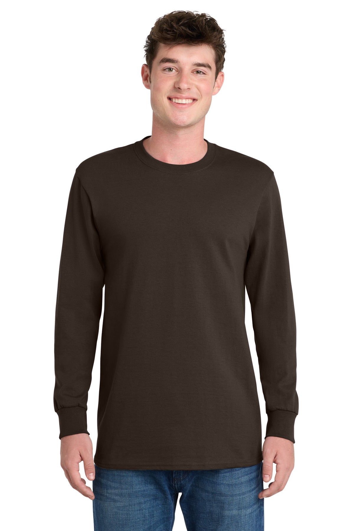 Dk Choc Brown Port & Co Long Sleeve Essential Tee. PC61LS plain