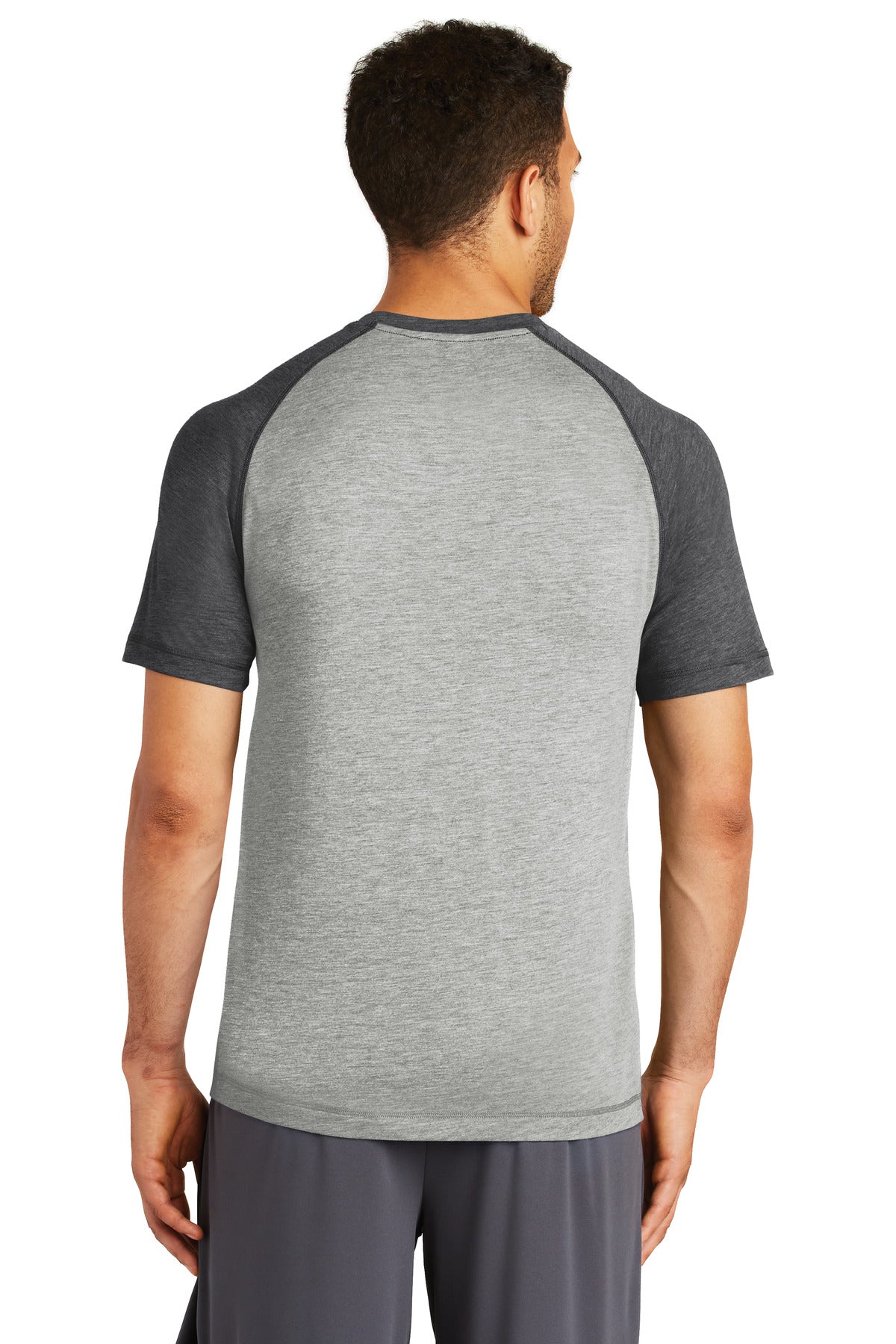 Dk Gry He/LGH Sport-Tek PosiCharge Tri-Blend Wicking Raglan Tee. ST400 plain