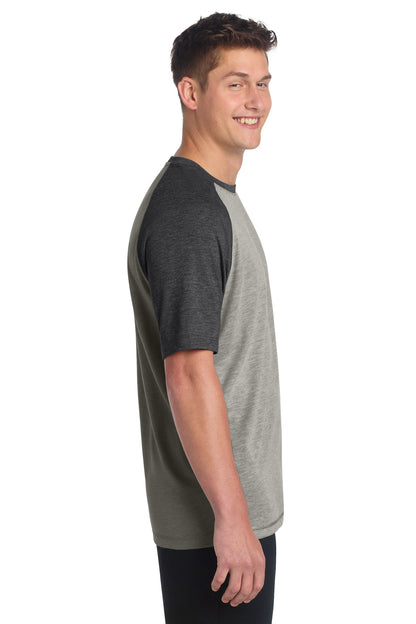 Dk Gry He/LGH Sport-Tek PosiCharge Tri-Blend Wicking Raglan Tee. ST400 plain