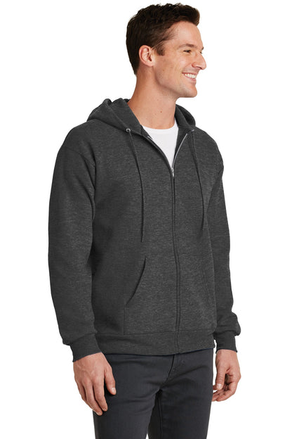 Dk Hthr Grey Port & Co Core Fleece Full-Zip Hooded Sweatshirt. PC78ZH plain
