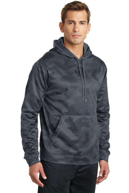 Dk Smoke Grey Sport-Tek Sport-Wick CamoHex Fleece Hooded Pullover. ST240 plain