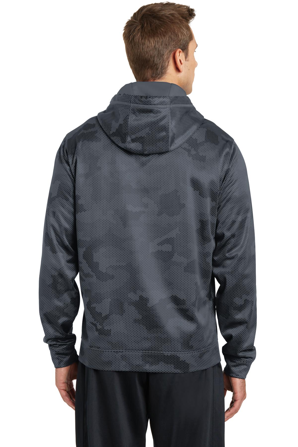 Dk Smoke Grey Sport-Tek Sport-Wick CamoHex Fleece Hooded Pullover. ST240 plain