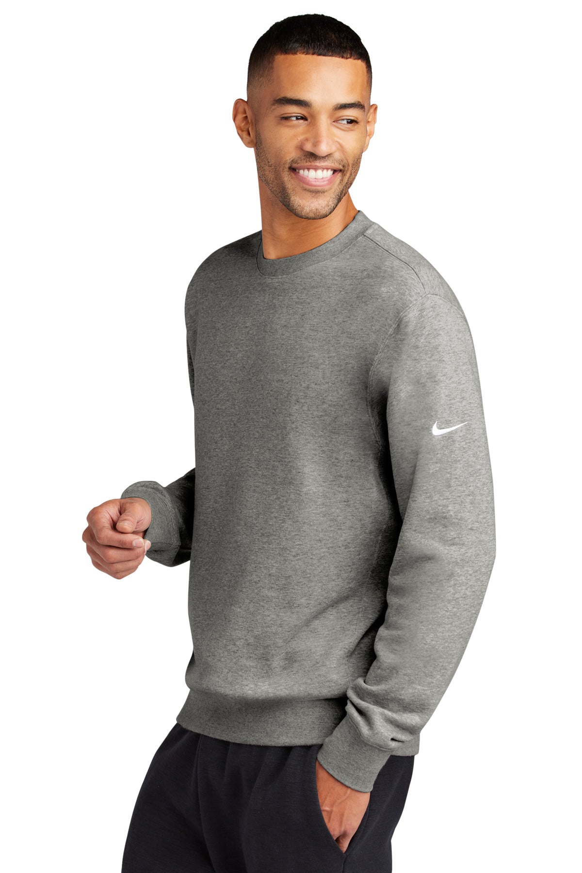 DkGyHthr Nike Club Fleece Sleeve Swoosh Crew NKFD9863 plain