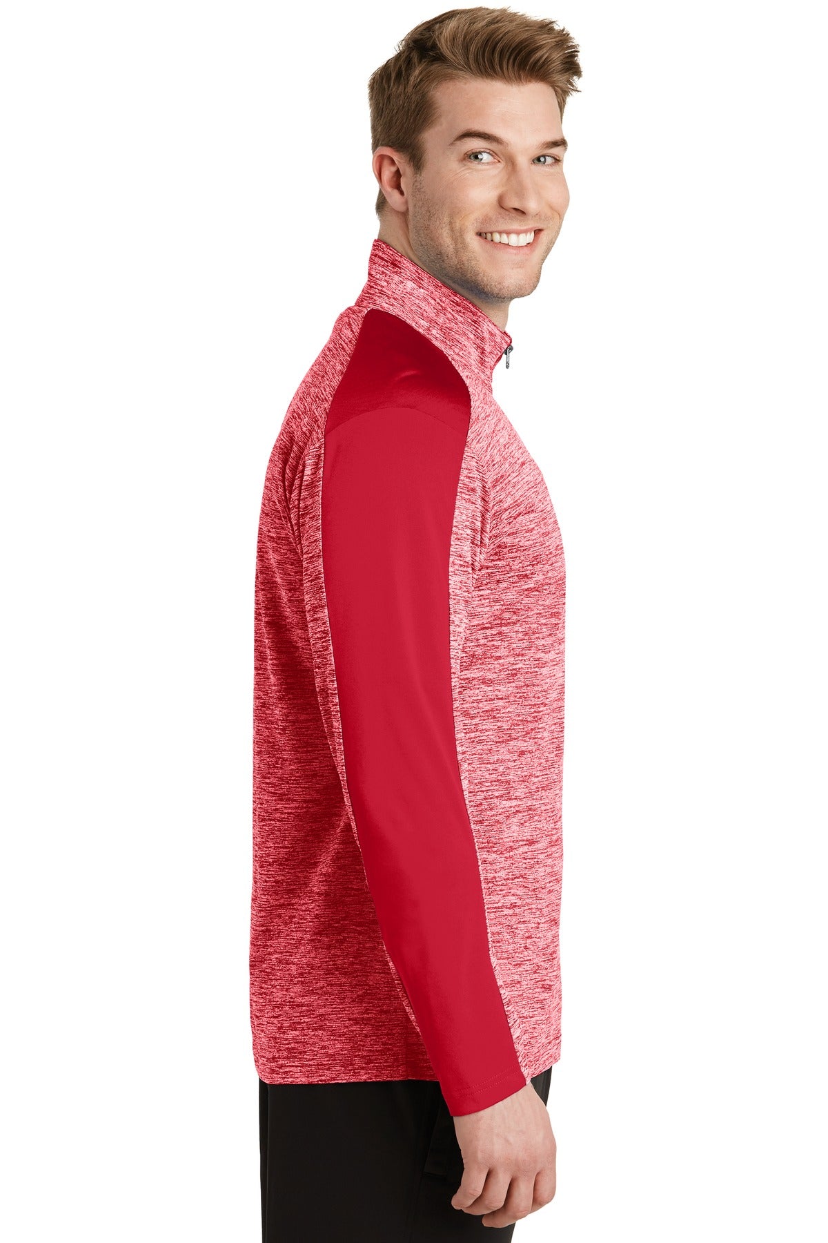 Dp Red E/Dp Rd Sport-Tek PosiCharge Electric Heather Colorblock 1/4-Zip Pullover. ST397 plain
