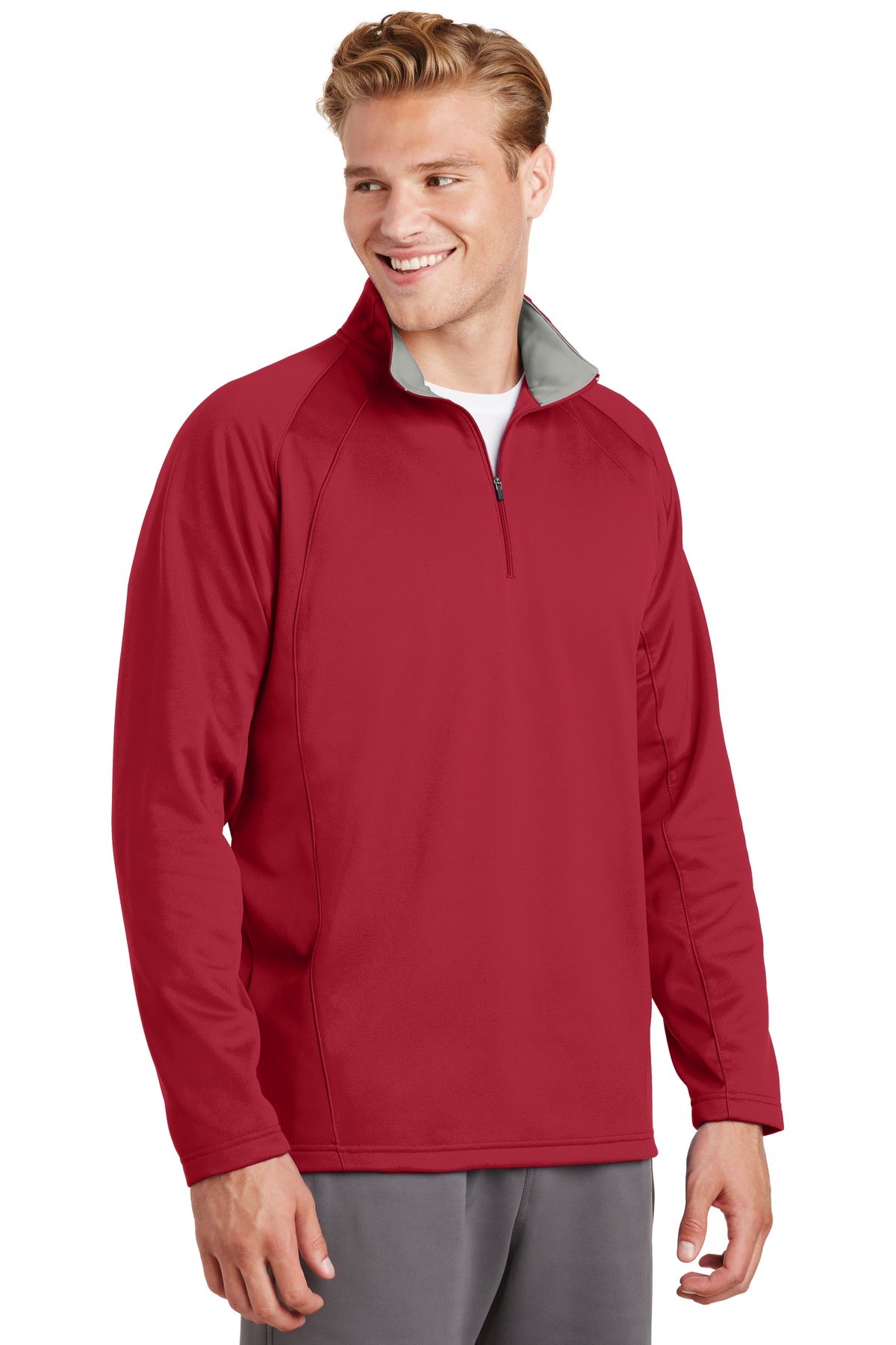 Dp Red/Silver Sport-Tek Sport-Wick Fleece 1/4-Zip Pullover. F243 plain