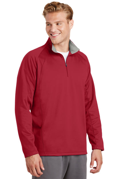 Dp Red/Silver Sport-Tek Sport-Wick Fleece 1/4-Zip Pullover. F243 plain