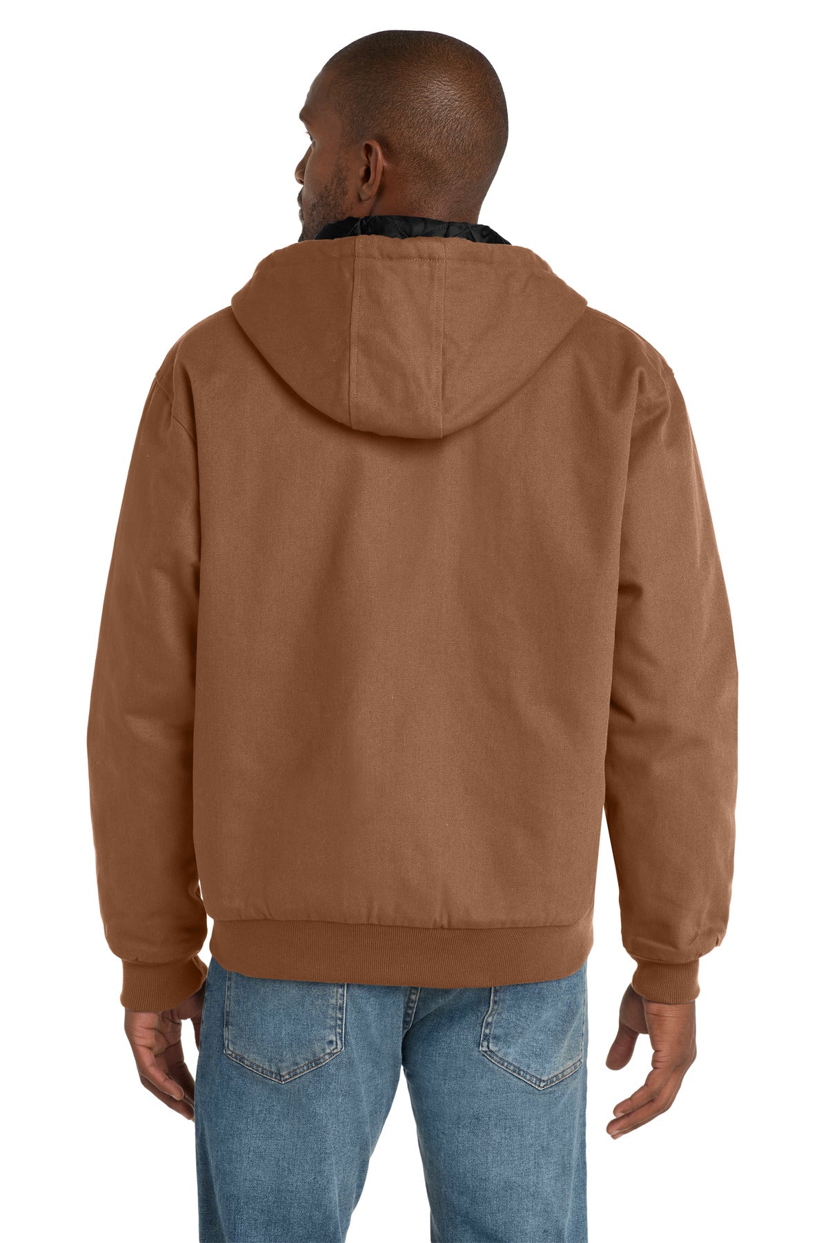 Duck Brown CornerStone Tall Duck Cloth Hooded Work Jacket. TLJ763H plain