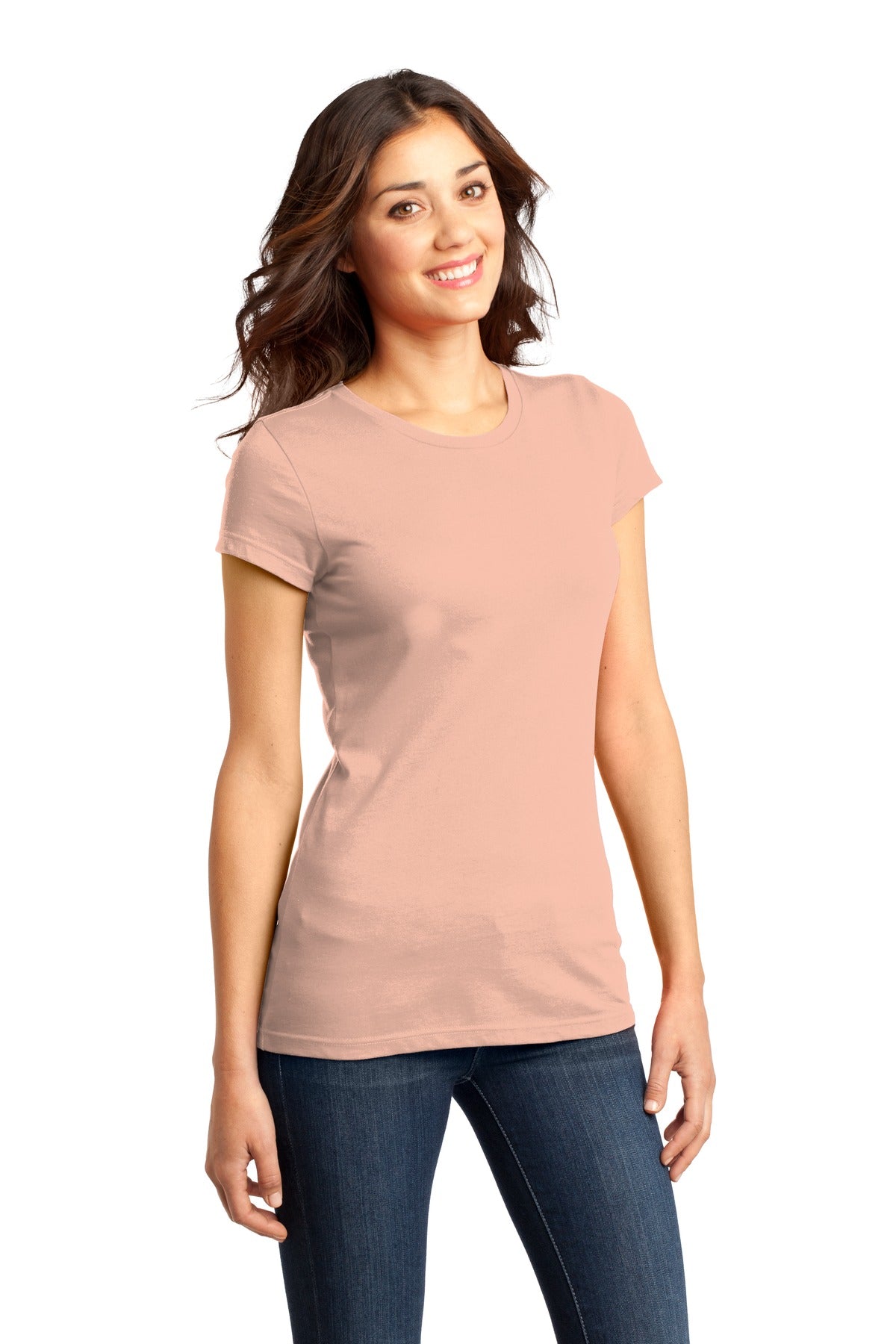 Dusty Peach District Women's Fitted Very Important Tee . DT6001 plain