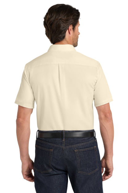 Ecru Port Authority Short Sleeve SuperPro React Twill Shirt. W809 plain