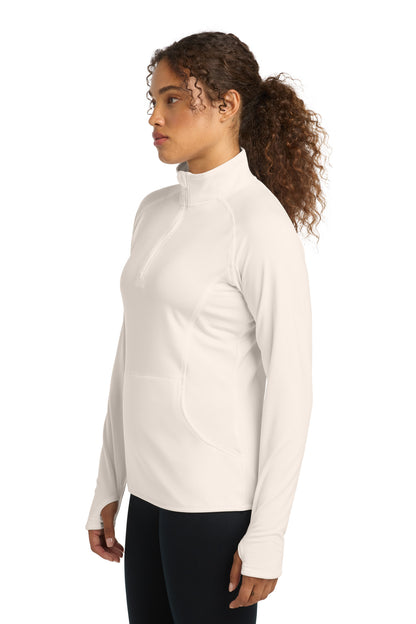 Ecru Sport-Tek Women's Sport-Wick Stretch 1/4-Zip Pullover. LST850