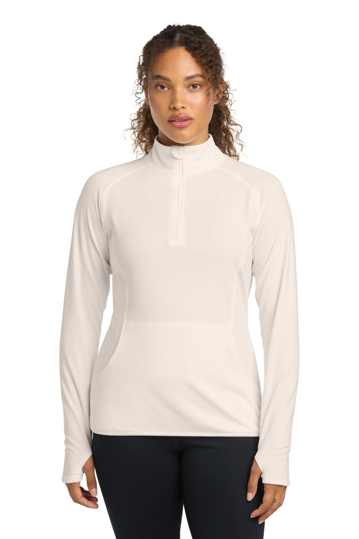 Ecru Sport-Tek Women's Sport-Wick Stretch 1/4-Zip Pullover. LST850