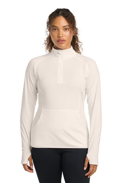 Ecru Sport-Tek Women's Sport-Wick Stretch 1/4-Zip Pullover. LST850