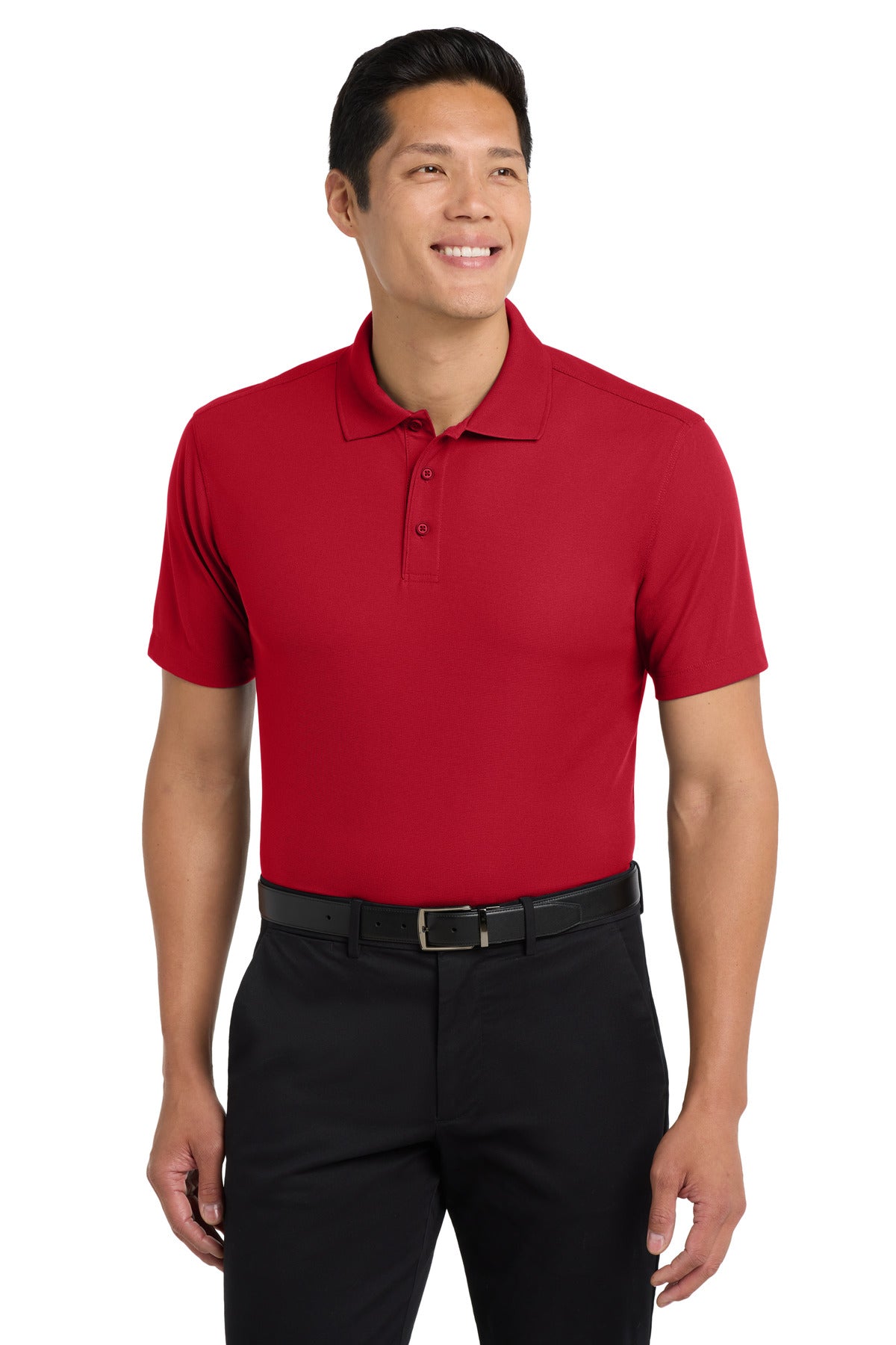 Engine Red Port Authority Dry Zone Grid Polo. K572 plain