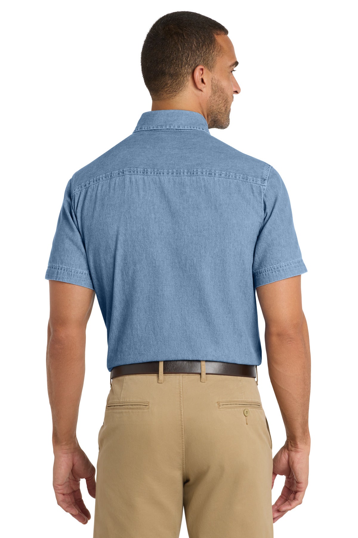 Faded Blue Port & Co Short Sleeve Value Denim Shirt. SP11 plain