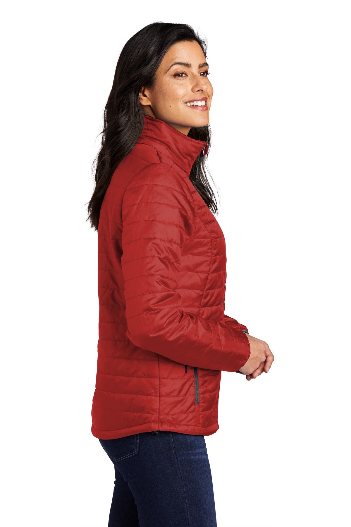 Fire Red/Graph Port Authority Women's Packable Puffy Jacket L850 plain