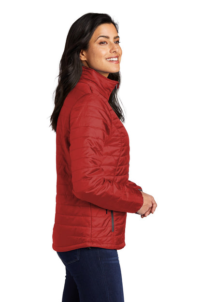 Fire Red/Graph Port Authority Women's Packable Puffy Jacket L850 plain