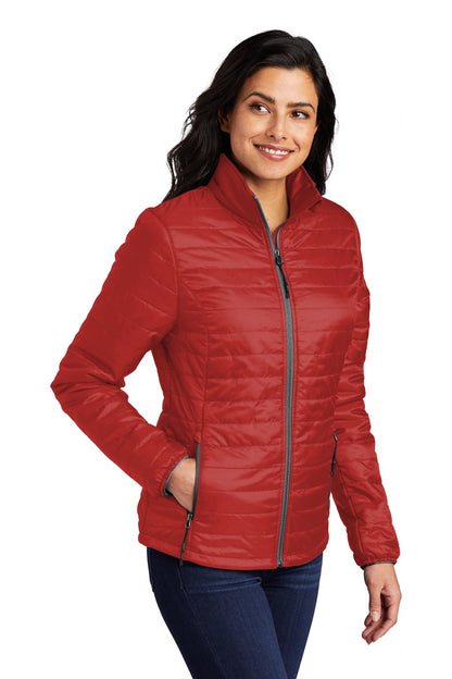 Fire Red/Graph Port Authority Women's Packable Puffy Jacket L850 plain