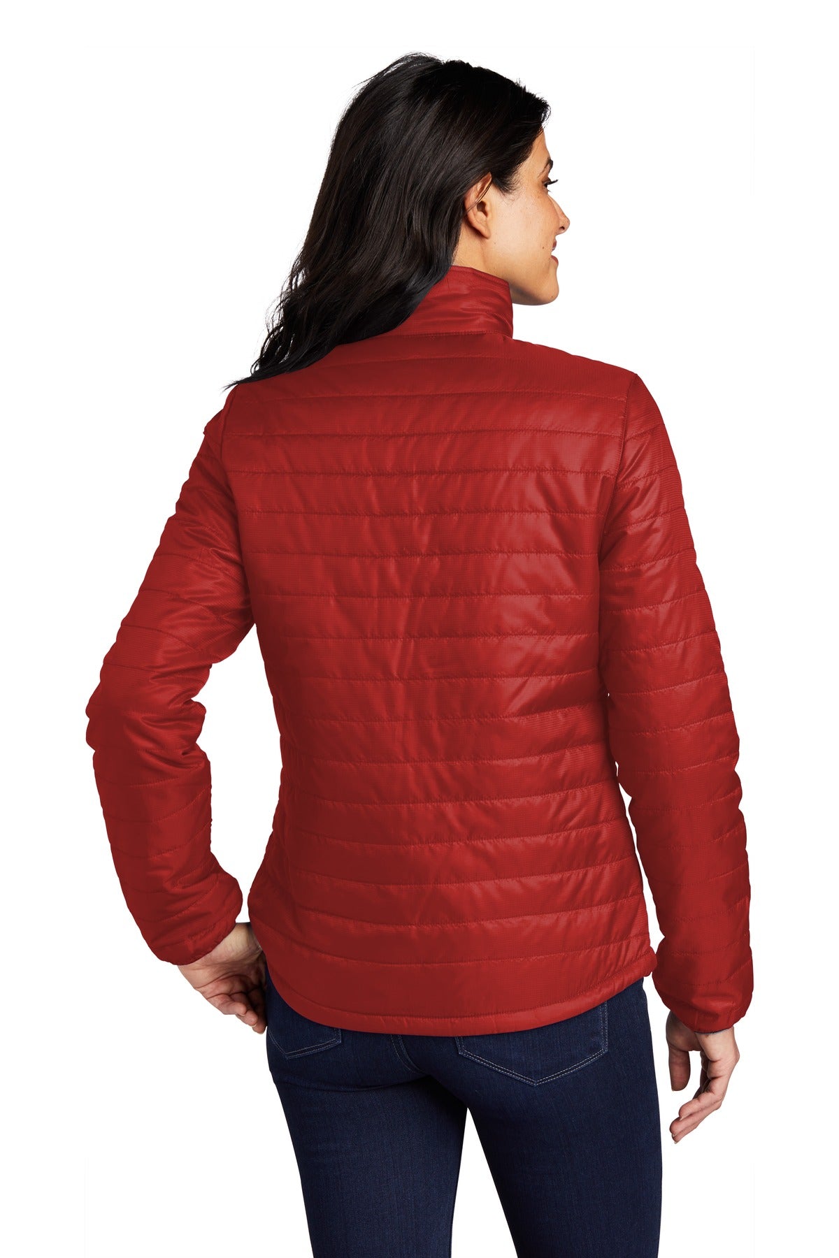 Fire Red/Graph Port Authority Women's Packable Puffy Jacket L850 plain