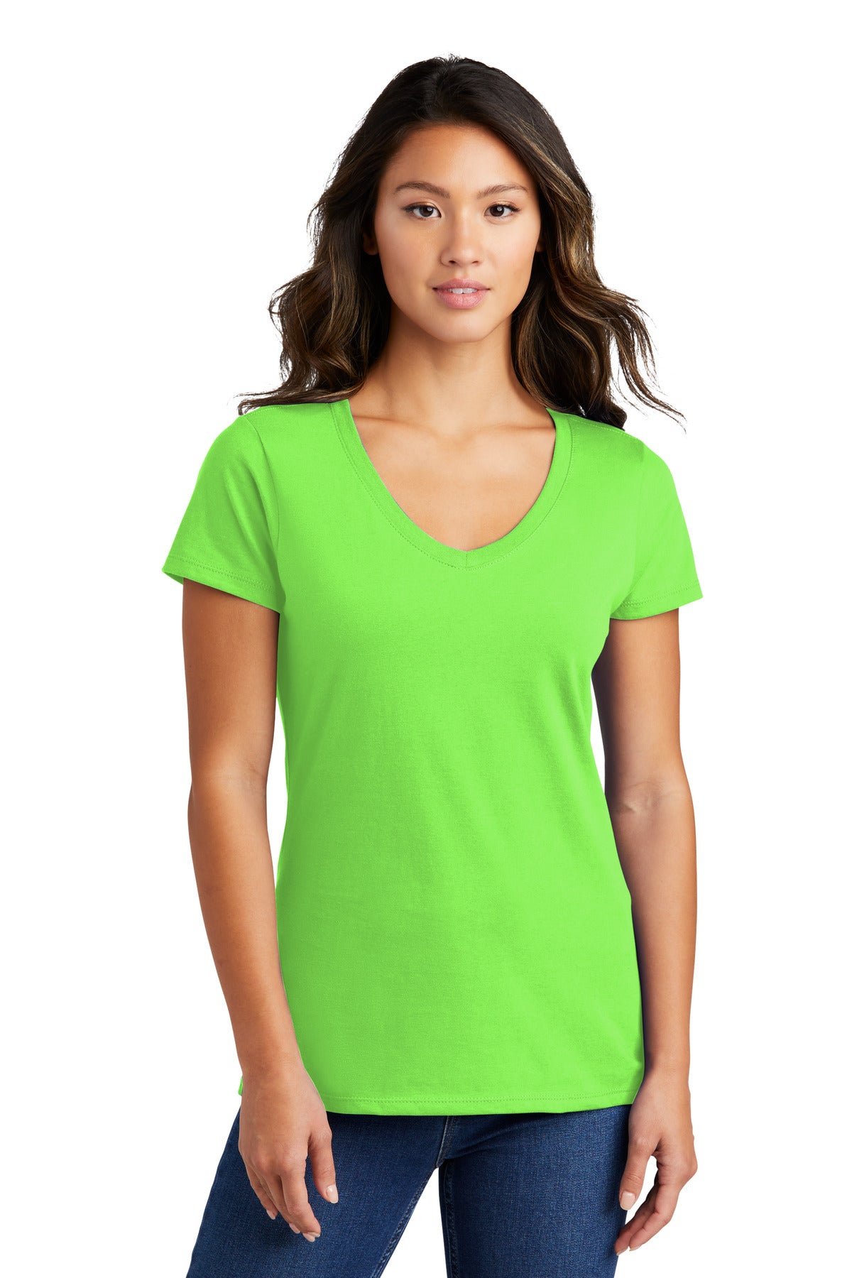 Flash Green Port & Co Women's Fan Favorite V-Neck Tee. LPC450V plain