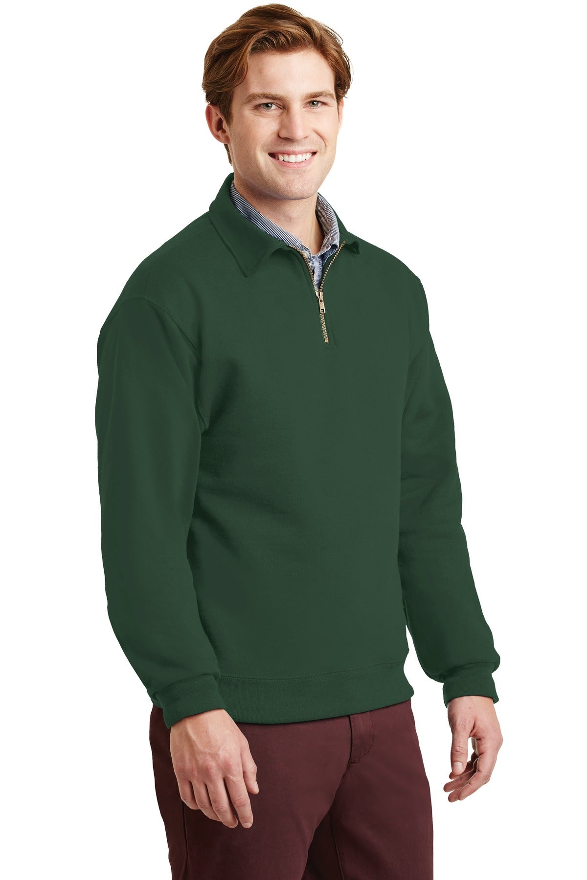 Forest Green Jerzees Super Sweats NuBlend - 1/4-Zip Sweatshirt with Cadet Collar. 4528M plain