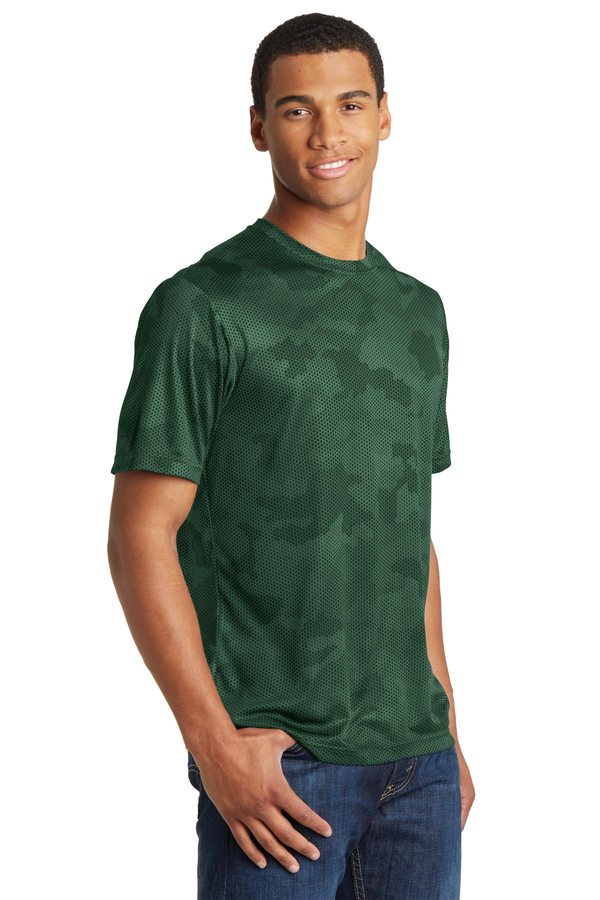 Forest Green Sport-Tek CamoHex Tee. ST370 plain