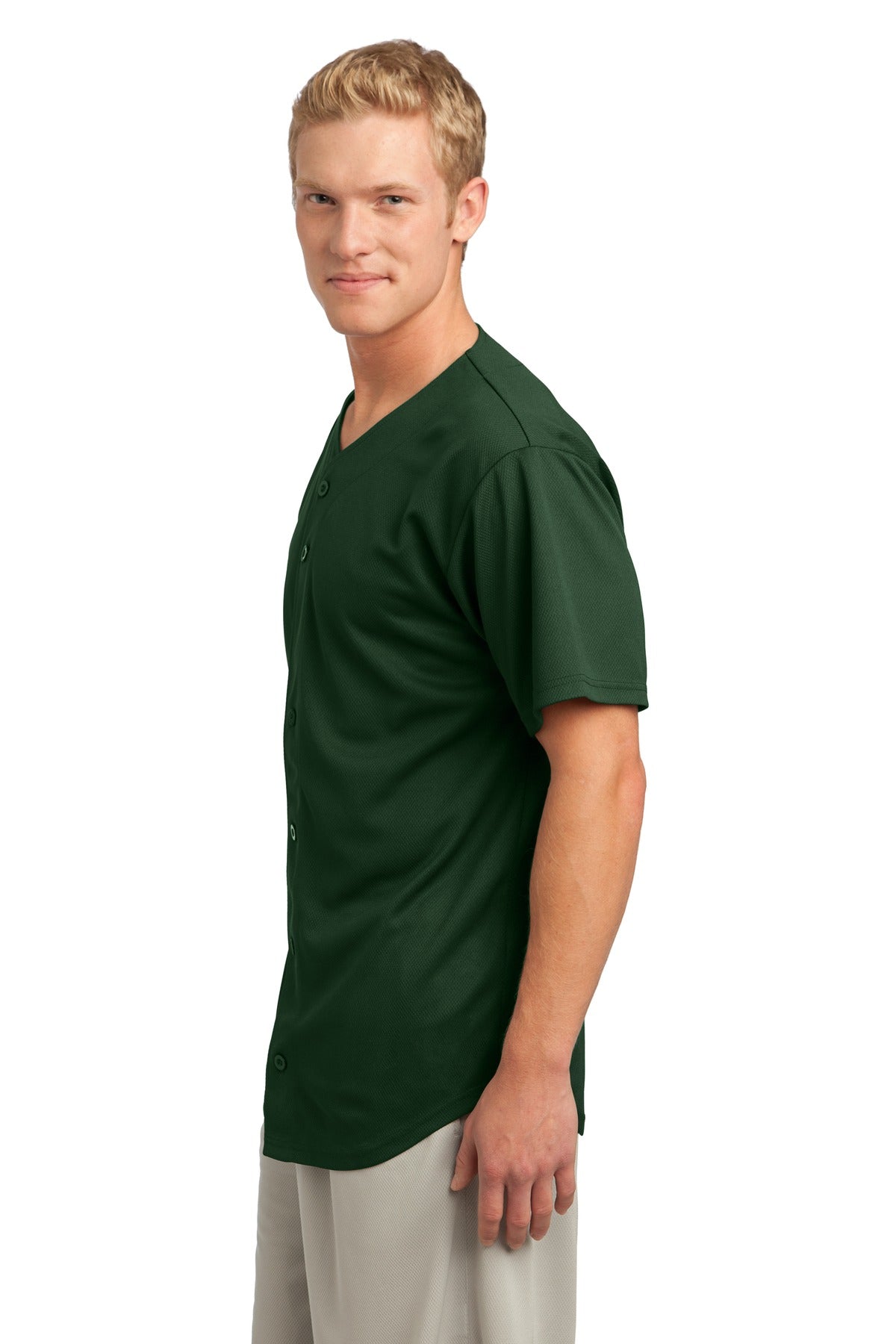 Forest Green Sport-Tek PosiCharge Tough Mesh Full-Button Jersey. ST220 plain