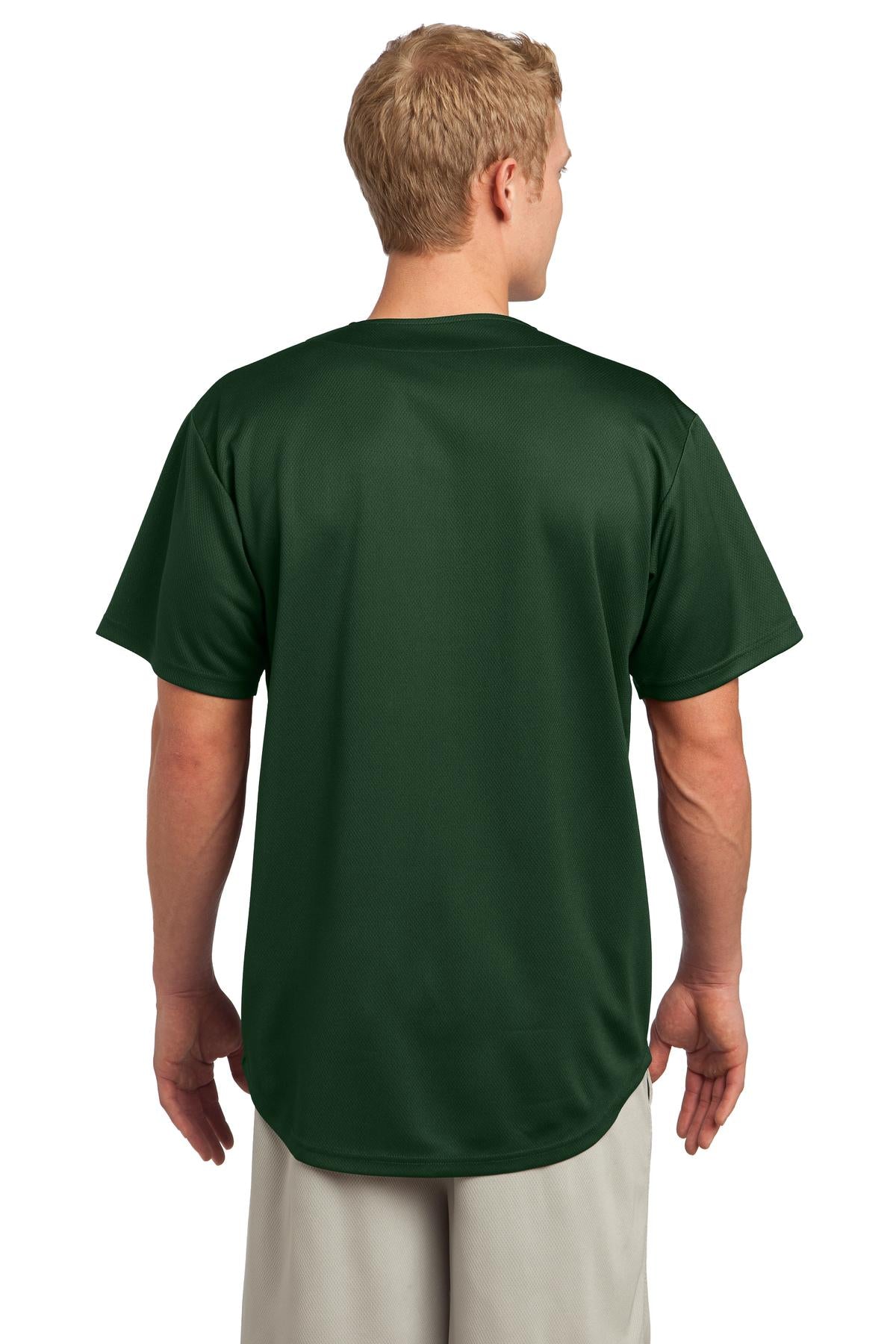 Forest Green Sport-Tek PosiCharge Tough Mesh Full-Button Jersey. ST220 plain