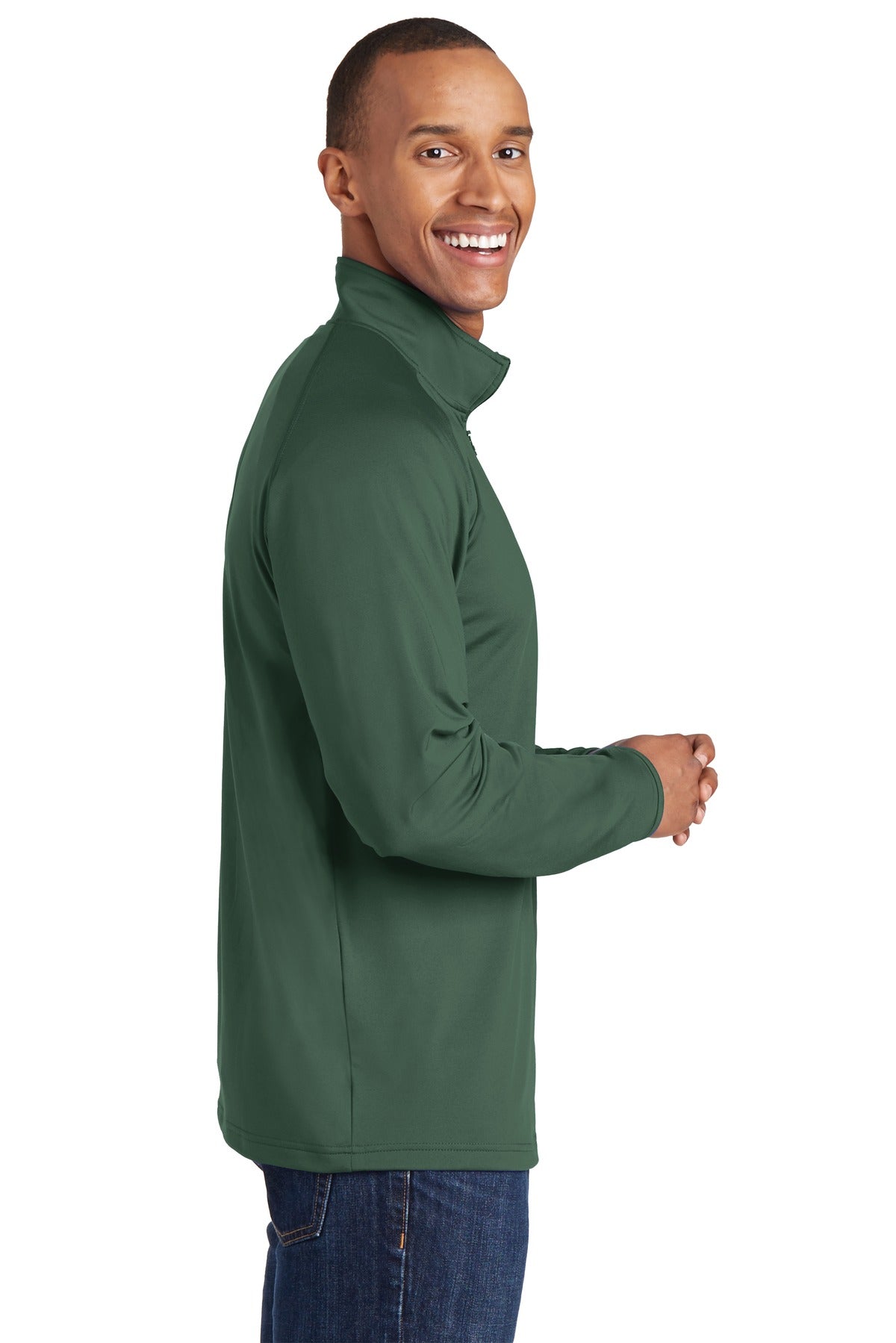 Forest Green Sport-Tek Sport-Wick Stretch 1/4-Zip Pullover. ST850 plain