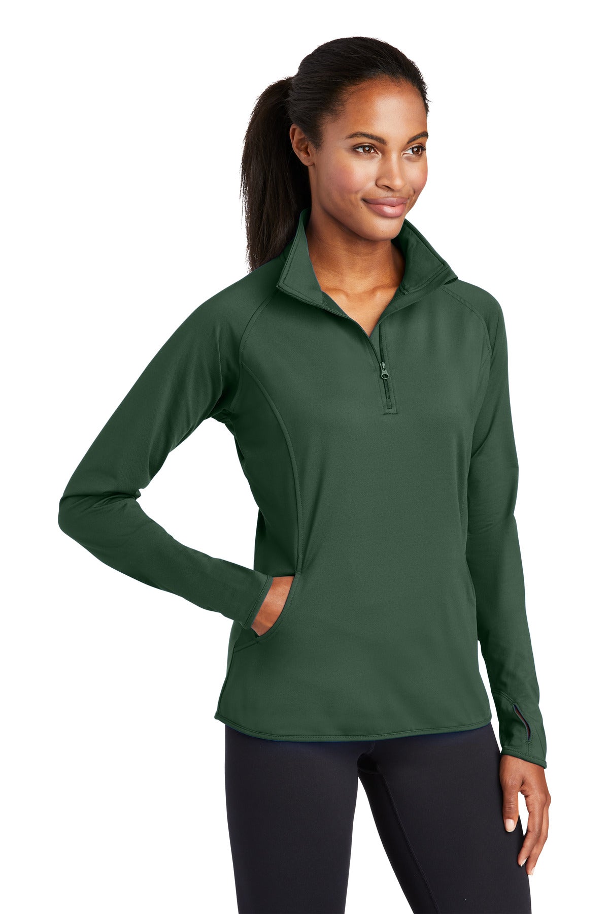Forest Green Sport-Tek Women's Sport-Wick Stretch 1/4-Zip Pullover. LST850 plain