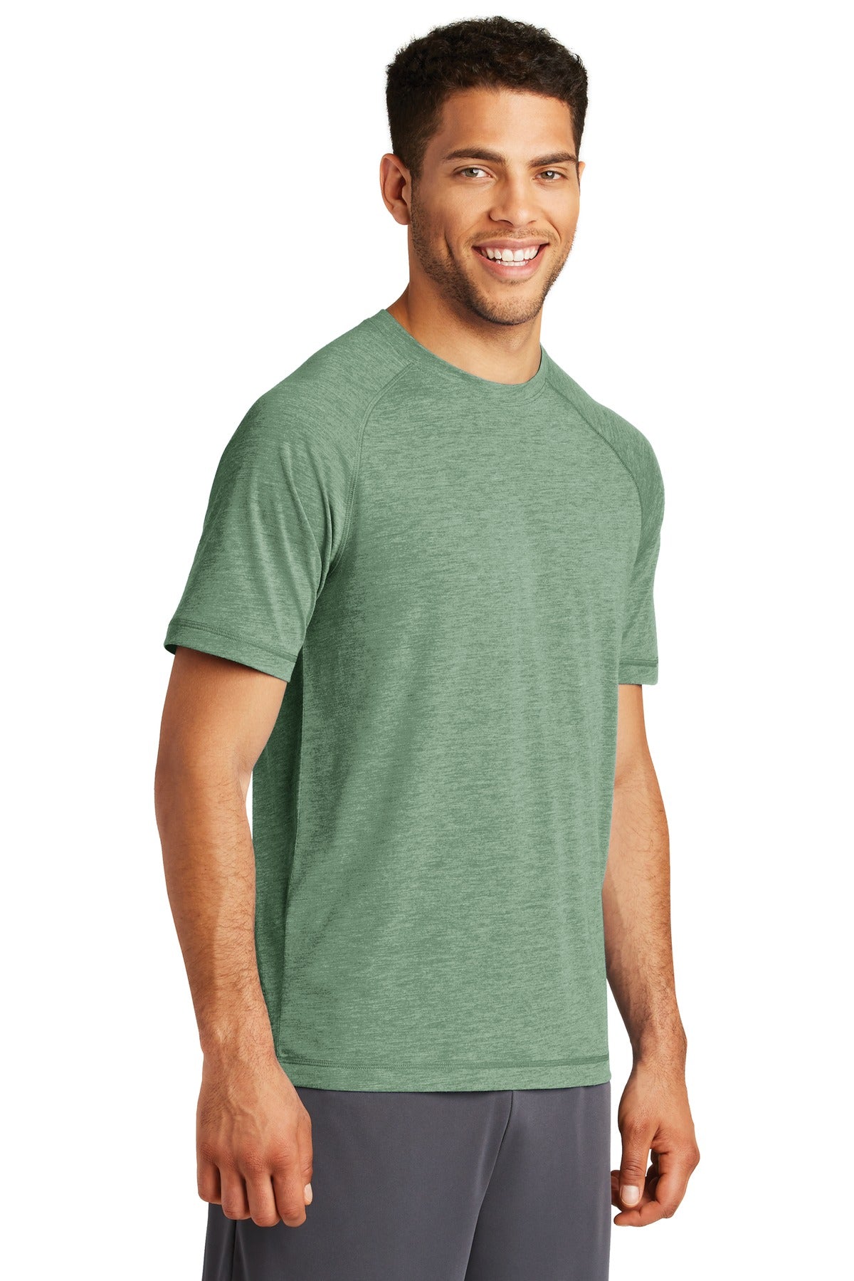 Forest Grn Hth Sport-Tek PosiCharge Tri-Blend Wicking Raglan Tee. ST400 plain