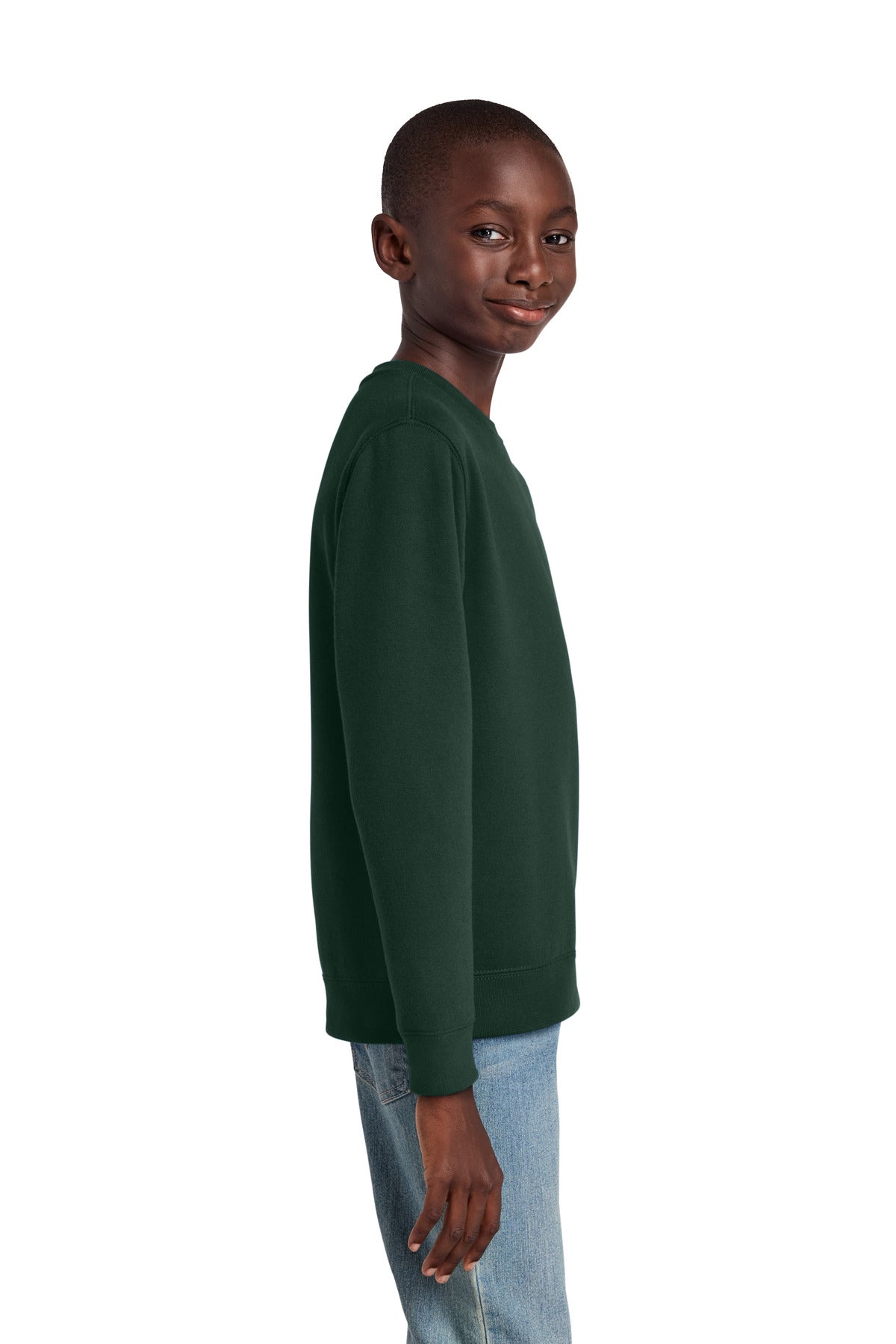 ForestGrn District Youth V.I.T. Fleece Crew DT6104Y plain