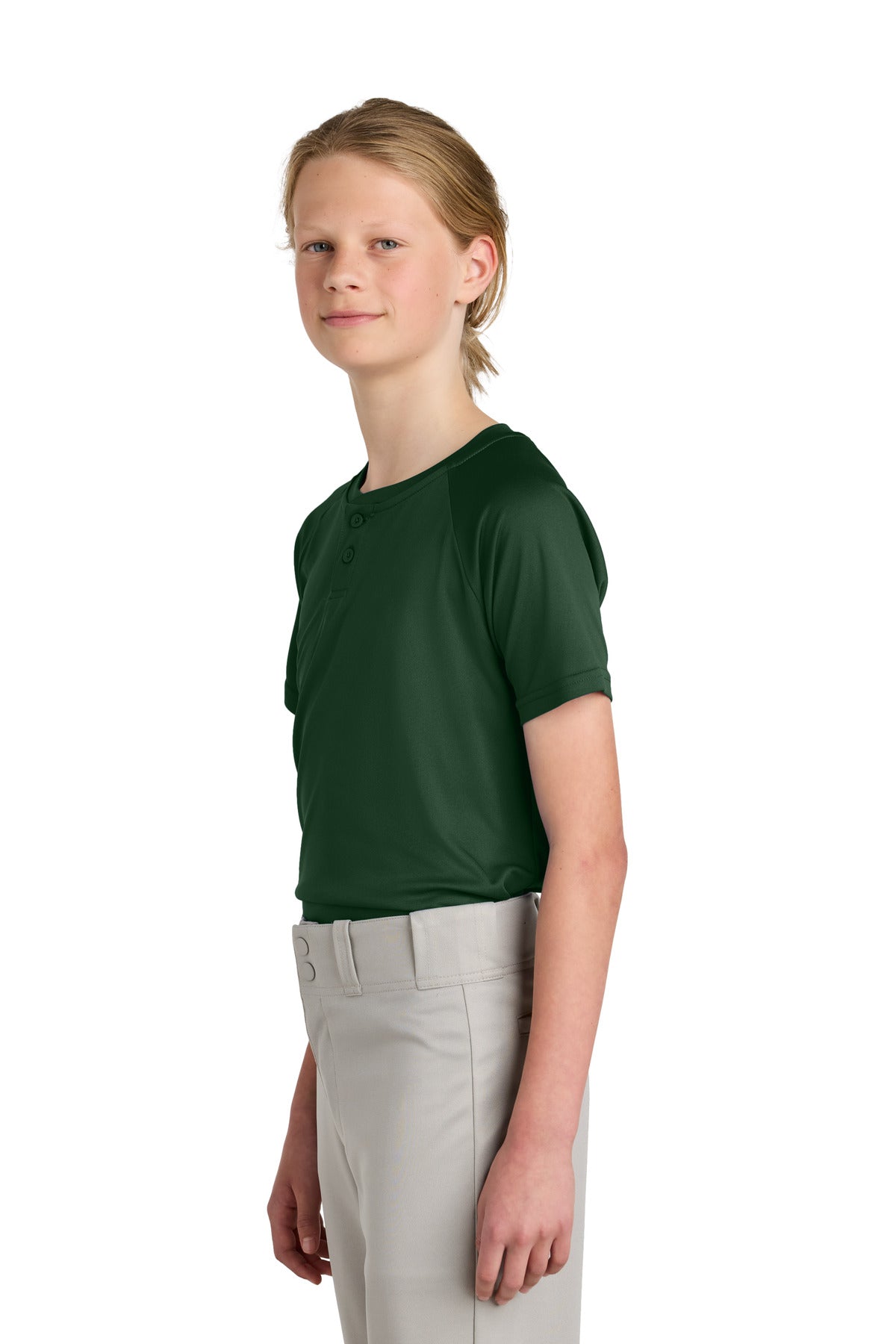 ForestGrn Sport-Tek Youth PosiCharge Competitor 2-Button Henley YST359 plain