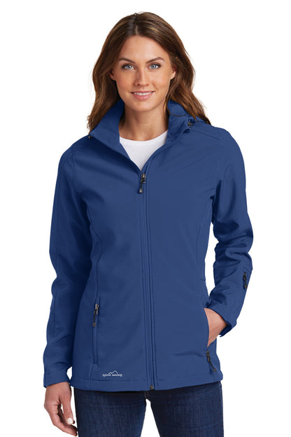 Front View of Admiral Blue Eddie Bauer Women's Hooded Soft Shell Parka. EB537 plain