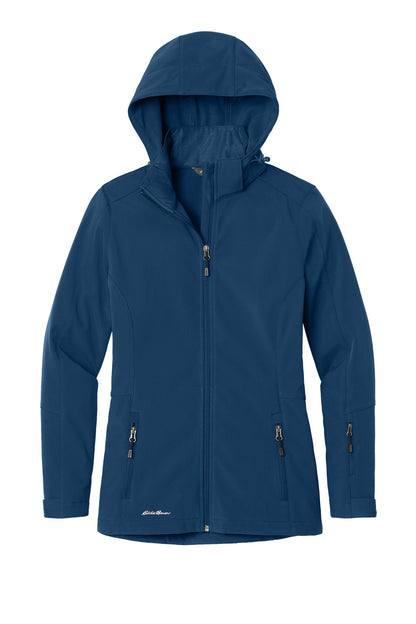 Front View of Admiral Blue Eddie Bauer Women's Hooded Soft Shell Parka. EB537 plain