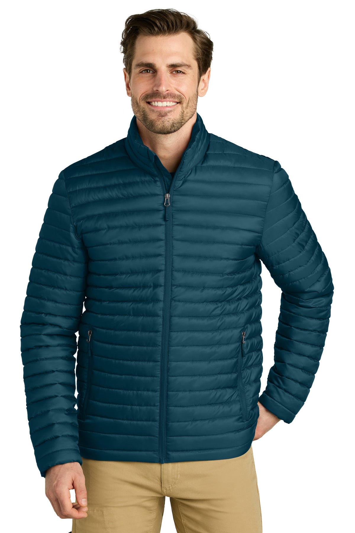 Front View of AdrBlue Eddie Bauer Packable Quilted Full-Zip EB514 plain
