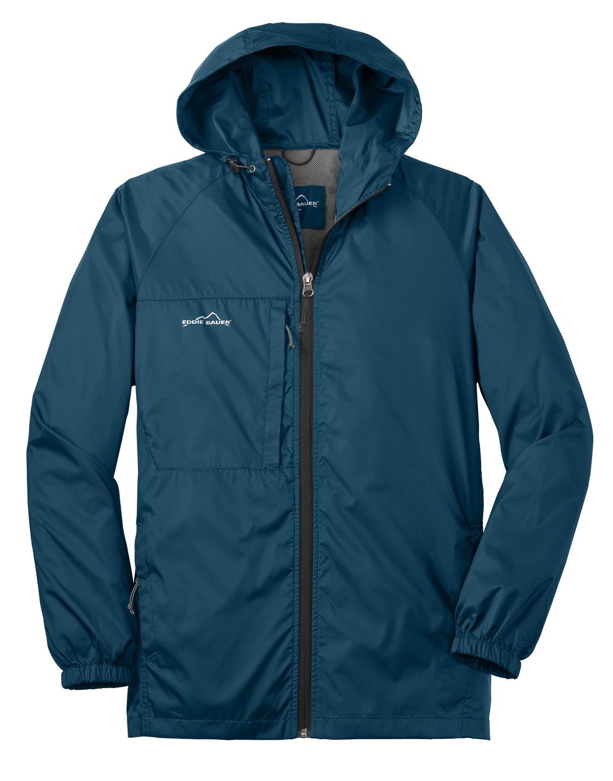 Front View of Adriatic Blue Eddie Bauer - Packable Wind Jacket. EB500 plain
