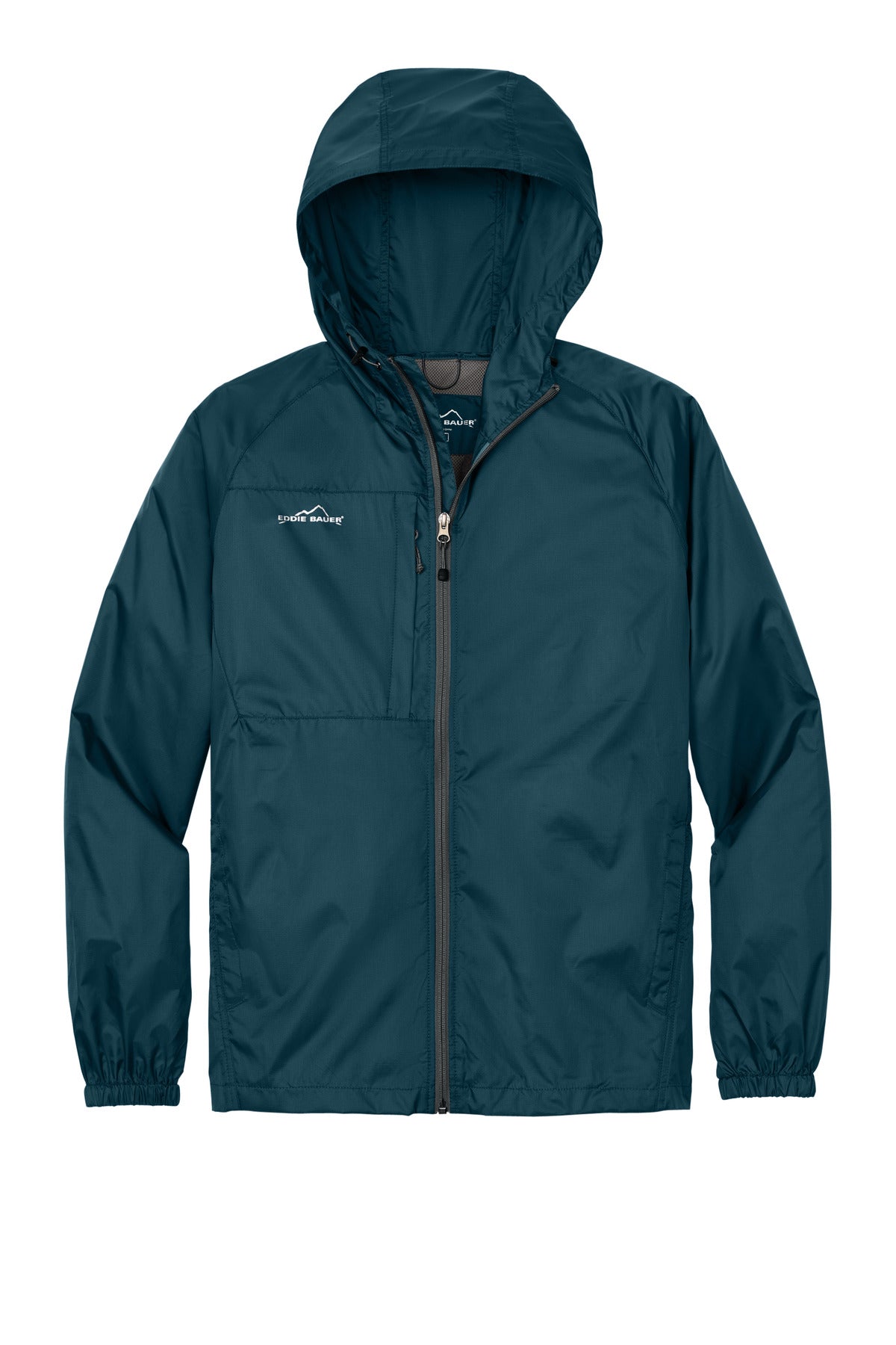 Front View of Adriatic Blue Eddie Bauer - Packable Wind Jacket. EB500