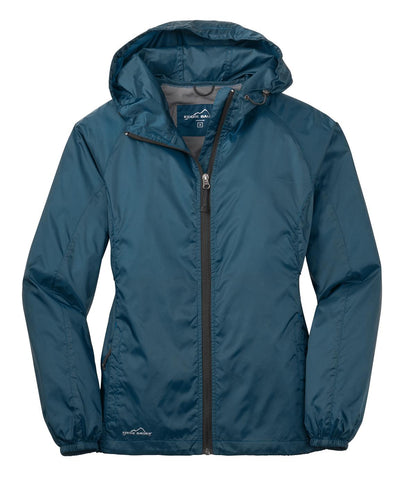 Front View of Adriatic Blue Eddie Bauer Women's Packable Wind Jacket. EB501 plain